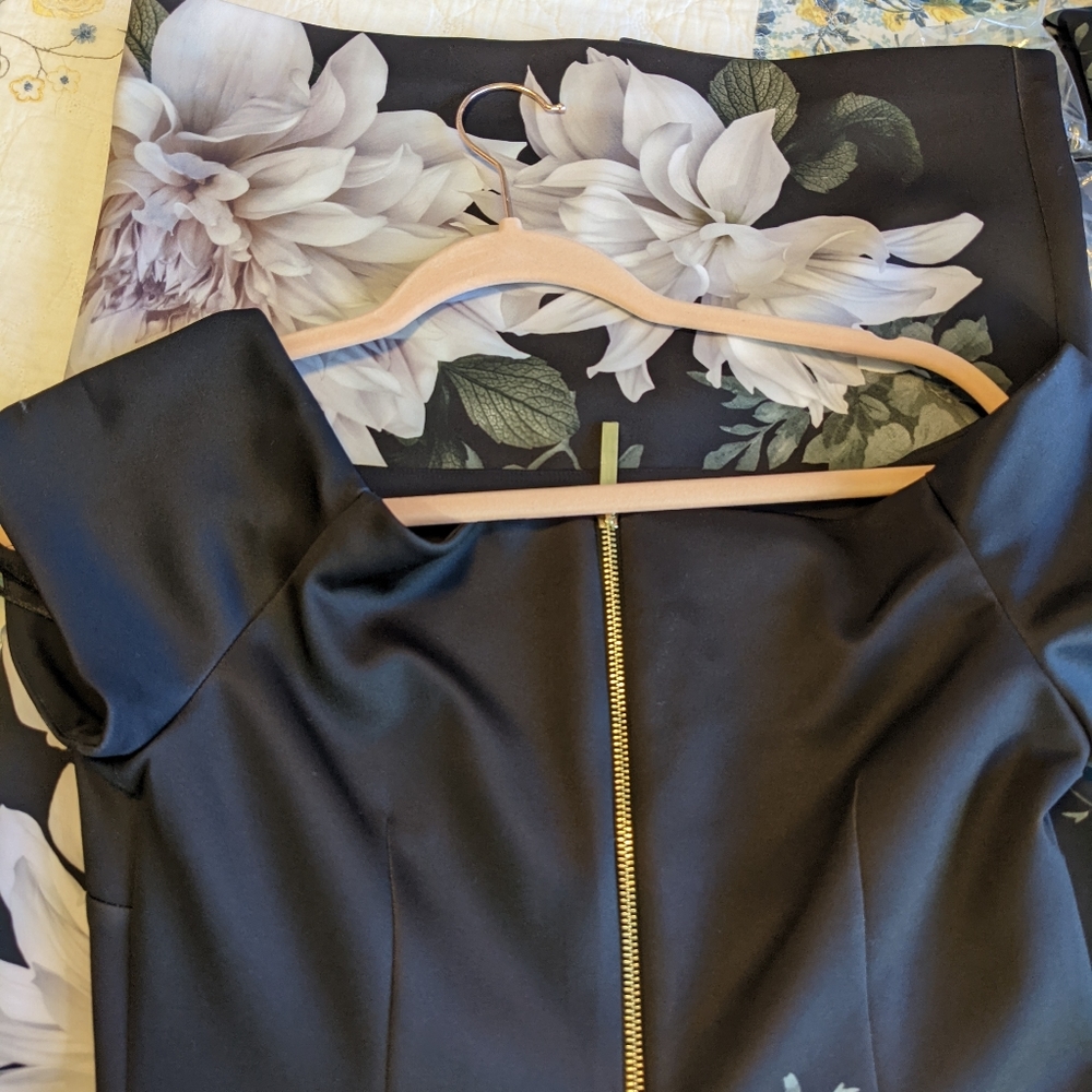 Ted Baker Peaony Floral Print Bardot Dress, Black - Picture 15 of 16